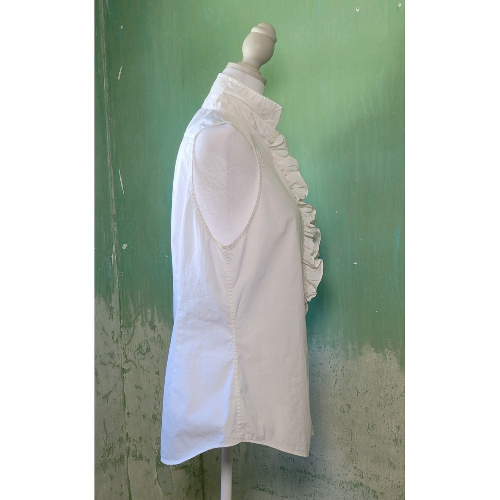 Polo Ralph Lauren Women 14 White Ruffle Front Sleeveless Cotton Button Down Shir - Picture 2 of 8